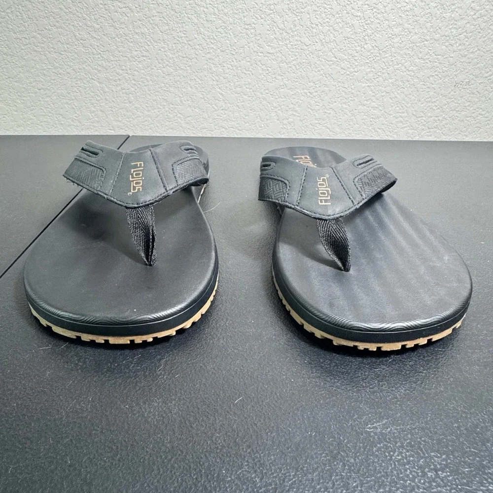 Flojos Mens Black Thong‎ Sandals Flip Flops Size 12 Textured Footbed Summer